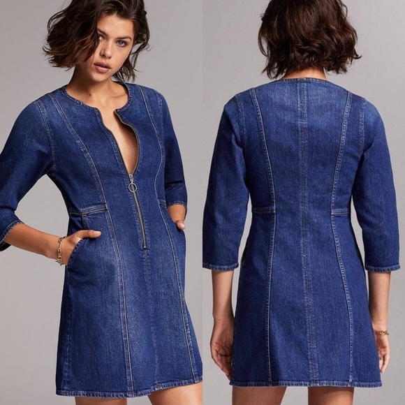 Denim Forum Dresses & Skirts - Aritzia Aritzia Denim Forum Jackie O Denim Dress Zip Up Mini - Size 4 NWT
